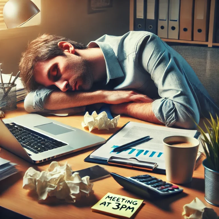 Office worker asleep at his desk
