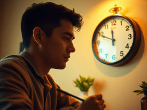Procrastinator watching clock
